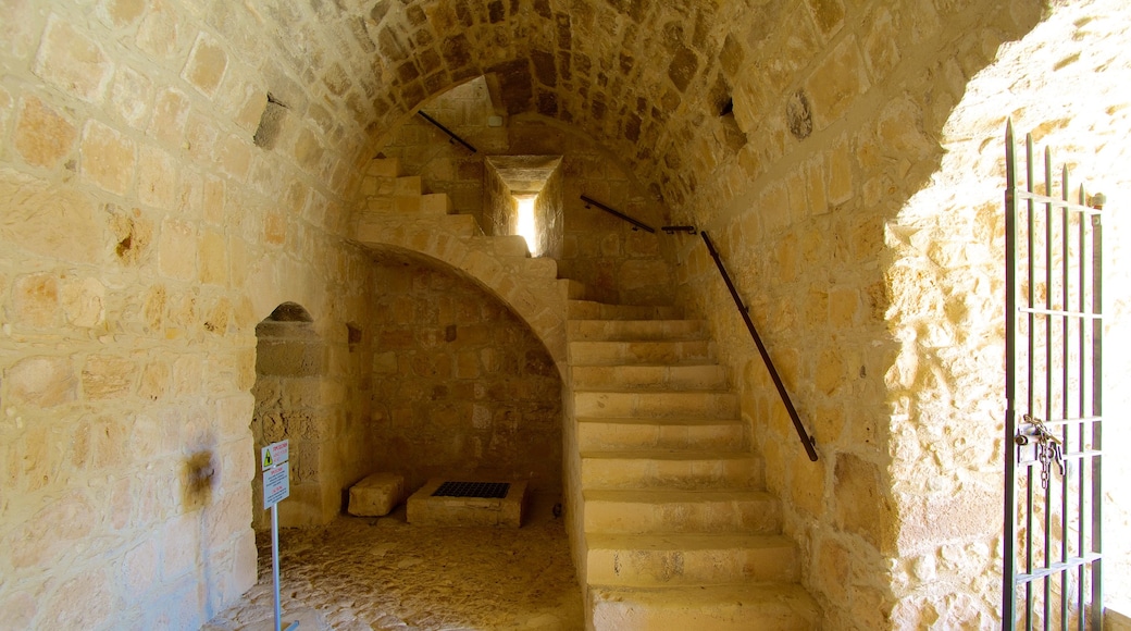 Kolossi Castle which includes interior views, château or palace and heritage architecture