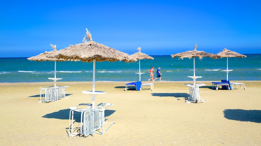 Larnaca showing general coastal views, a bay or harbor and a beach