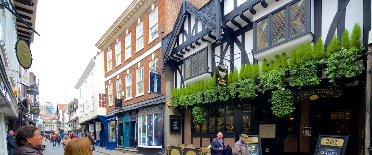 York which includes dining out, heritage architecture and signage