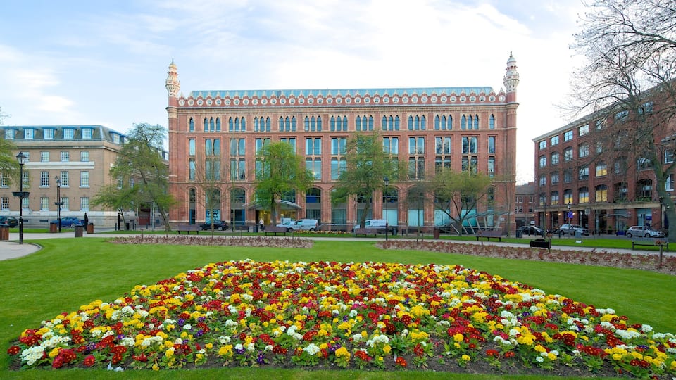 Leeds showing flowers, heritage architecture and a park