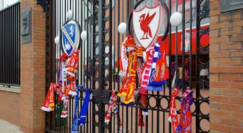 Anfield Road Stadium featuring signage