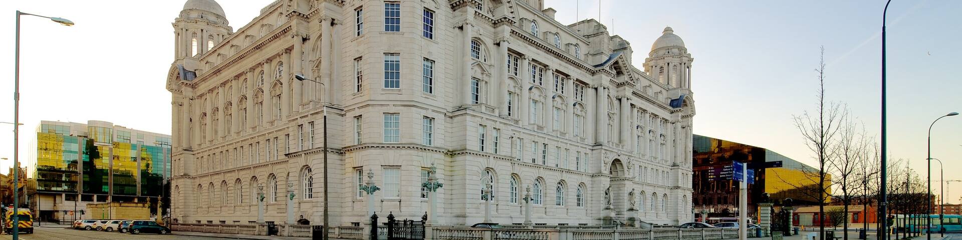 Port of Liverpool Building featuring street scenes, an administrative buidling and heritage architecture
