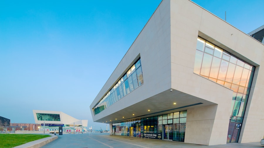 Liverpool which includes a sunset and modern architecture