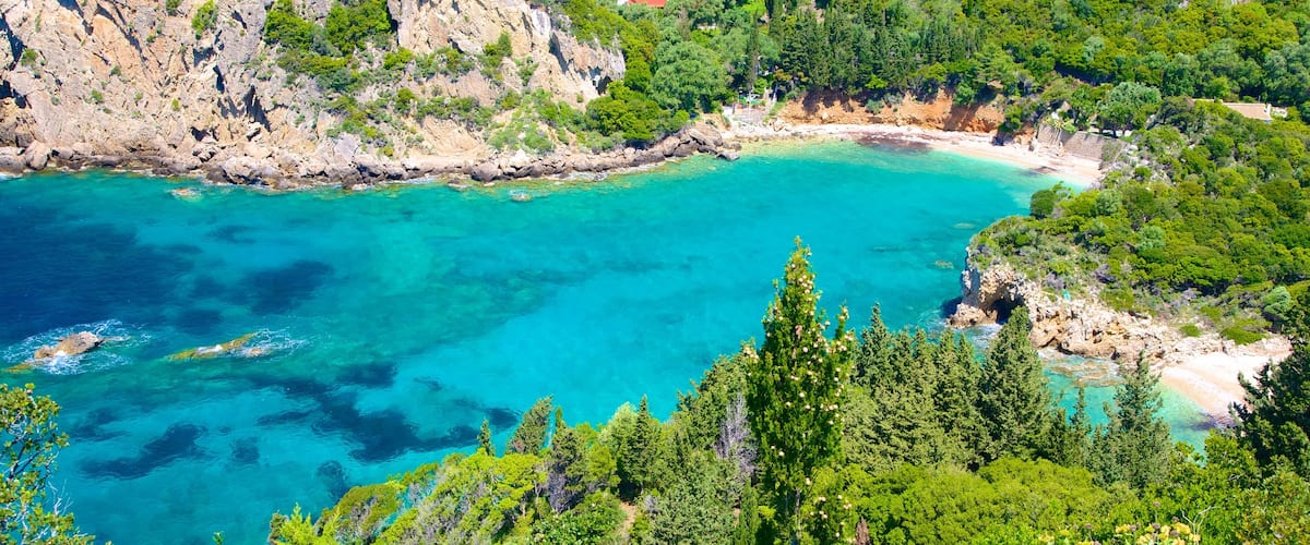 Paleokastritsa Beach showing rocky coastline
