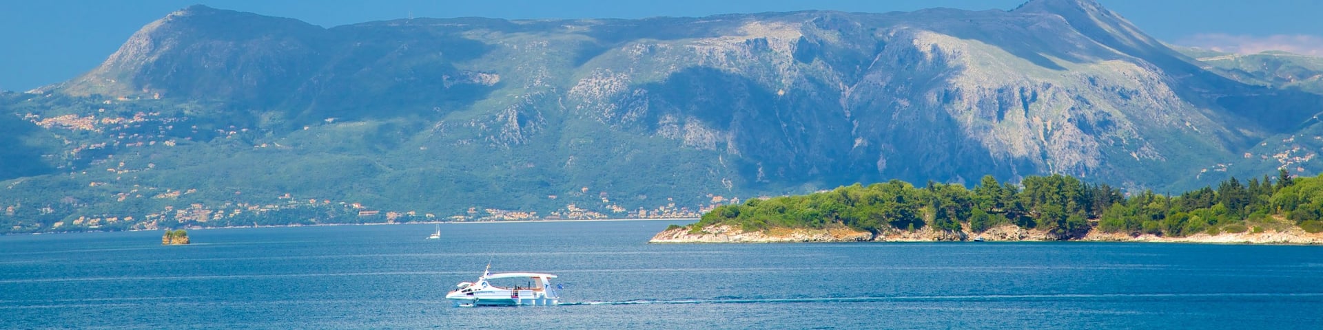 Mount Pantokrator featuring general coastal views, landscape views and boating