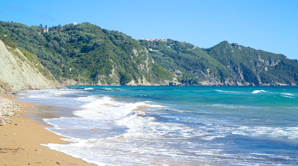 Arillas Beach showing landscape views and a beach