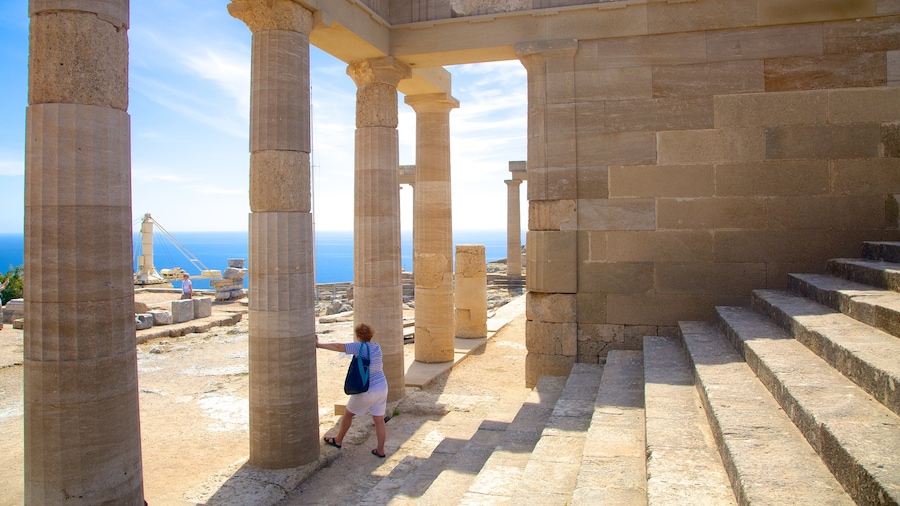 Acropolis of Lindos showing building ruins and heritage architecture