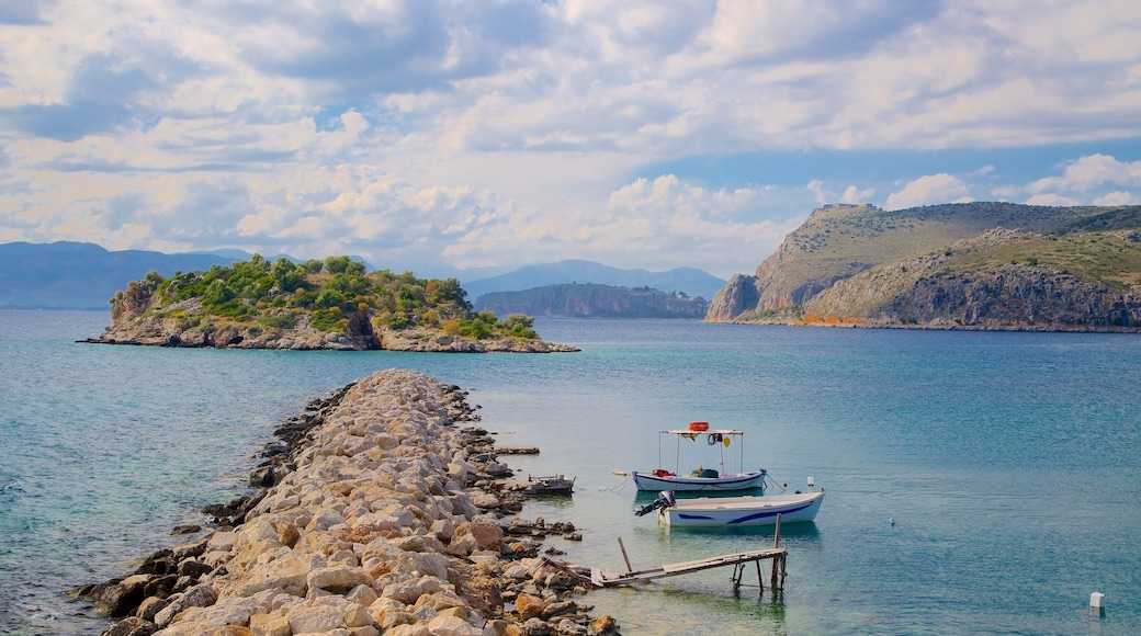 Nafplio which includes a bay or harbor and rocky coastline