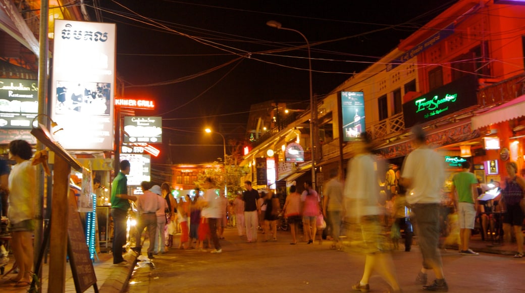 Cambodia featuring night scenes, street scenes and nightlife