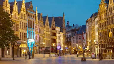 Belgium which includes a square or plaza and night scenes