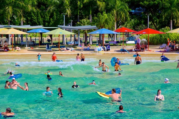 Darwin Waterfront which includes swimming as well as a large group of people