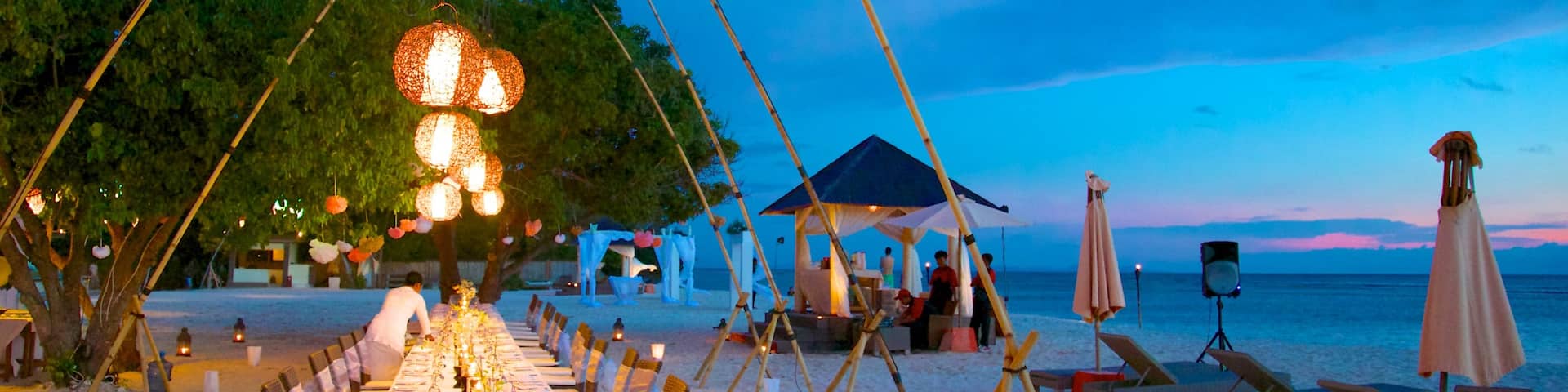 Gili Islands featuring dining out, a sunset and landscape views