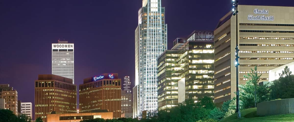 Downtown Omaha featuring modern architecture, night scenes and a city