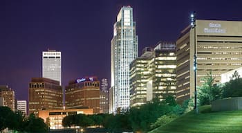 Downtown Omaha featuring a high-rise building, modern architecture and night scenes