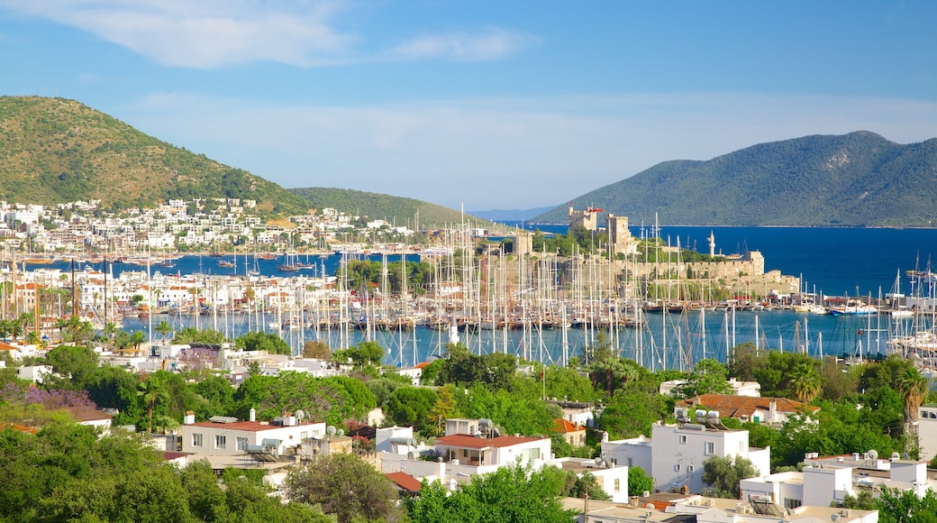 Bodrum che include porto turistico e località costiera