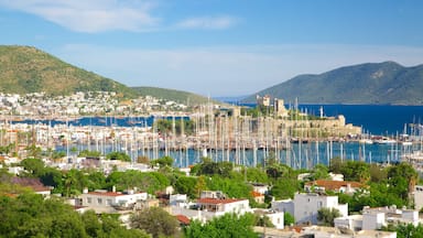 Bodrum featuring a coastal town and a marina