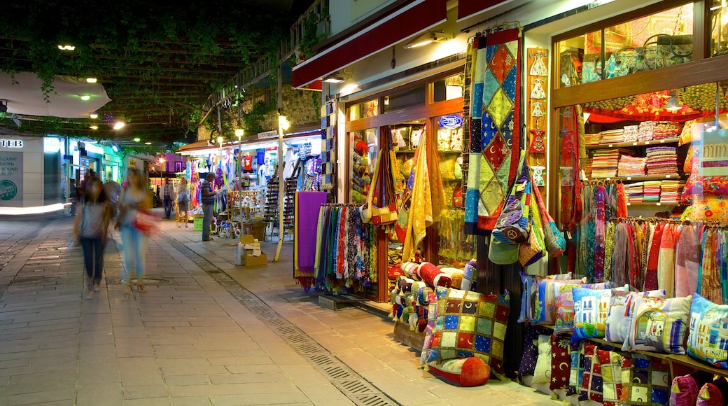 Bodrum which includes markets and night scenes