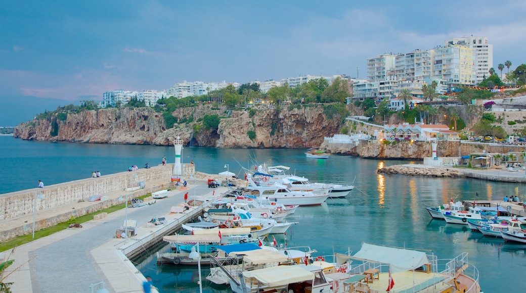 Antalya showing a bay or harbour and a coastal town