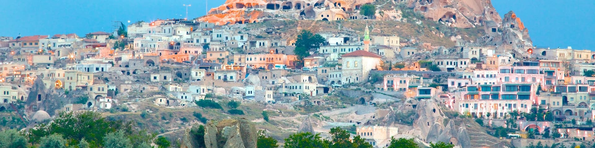 Uchisar Castle featuring a city and heritage architecture