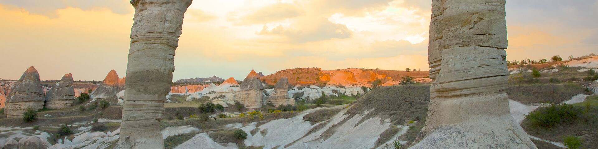 Cappadocia showing a sunset