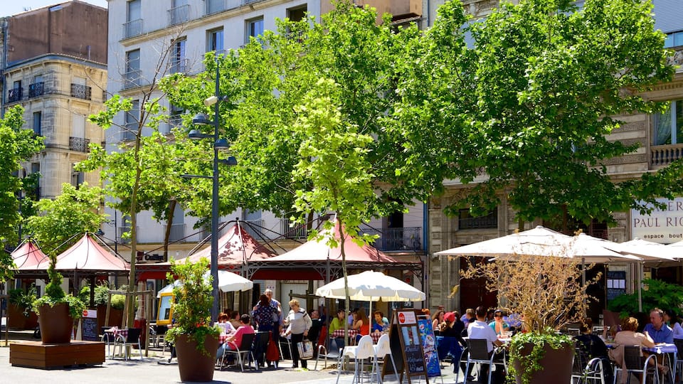 Beziers showing outdoor eating as well as a large group of people