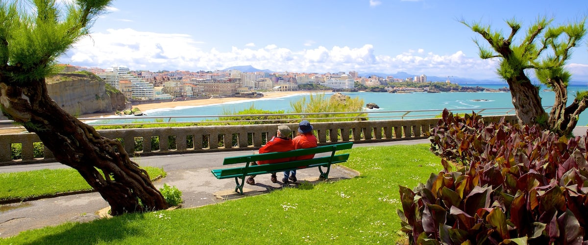 Phare de Biarritz mettant en vedette vues et parc aussi bien que couple