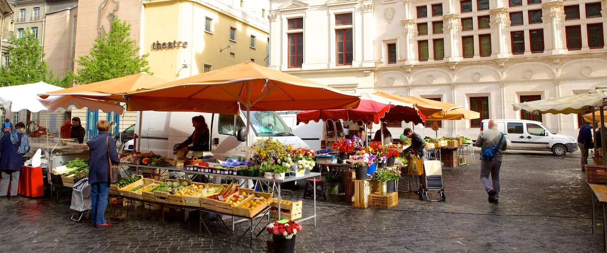 Grenoble featuring markets, street scenes and a square or plaza