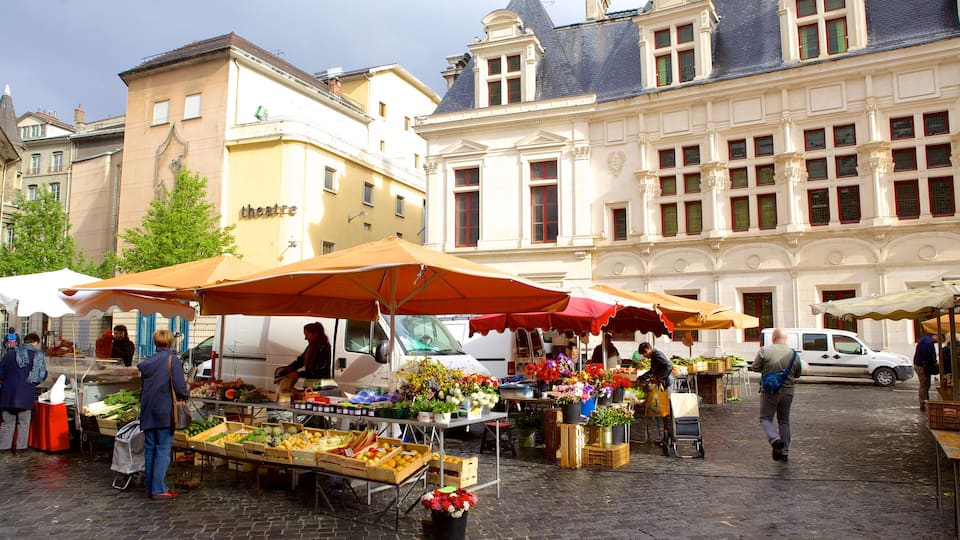 Grenoble mostrando piazza, strade e mercati