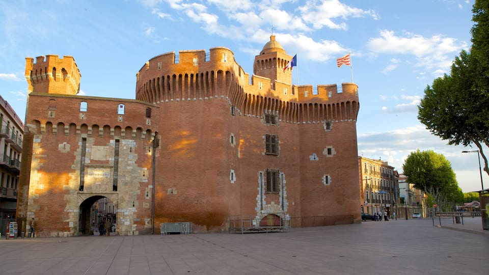 Perpignan showing a castle, street scenes and heritage architecture