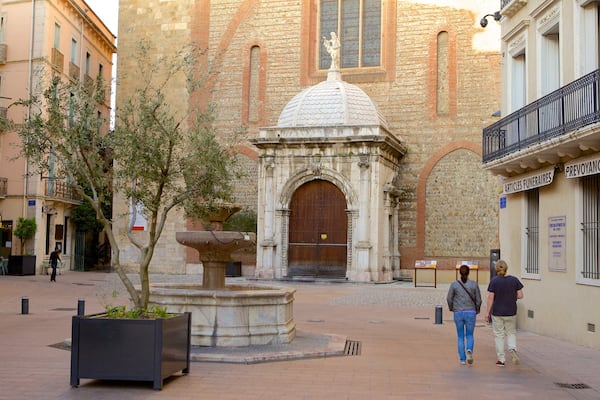 Perpignan montrant scĂšnes de rue et square ou place aussi bien que petit groupe de personnes