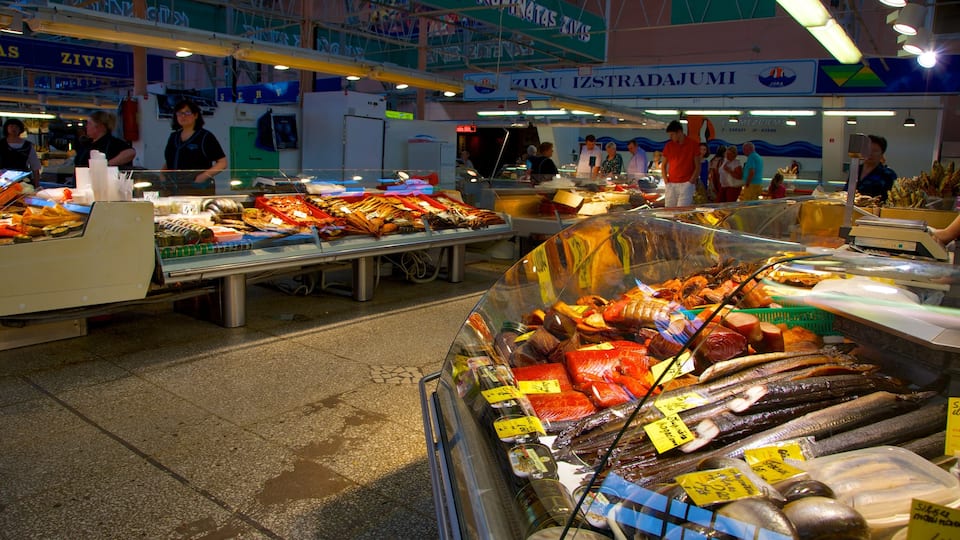 Riga Central Market showing shopping and interior views