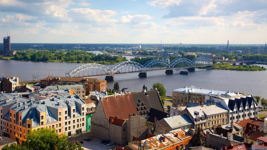 Pieriga showing landscape views, a river or creek and a city