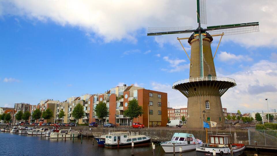 Delfshaven featuring a windmill, a bay or harbour and a river or creek