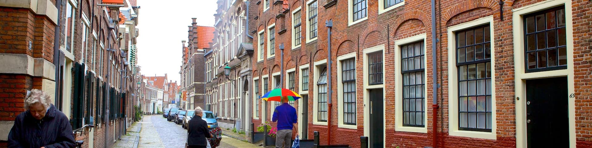 Frans Hals Museum das einen Straßenszenen und Haus sowie kleine Menschengruppe