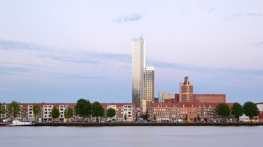 Erasmus Bridge which includes a river or creek, a coastal town and modern architecture