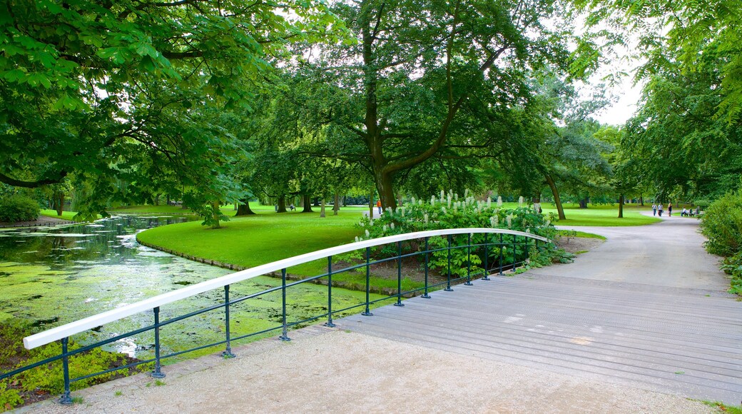 Euromast mettant en vedette jardin, rivière ou ruisseau et pont