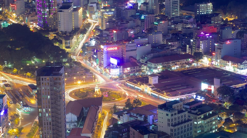 Ho Chi Minh City which includes a city and night scenes