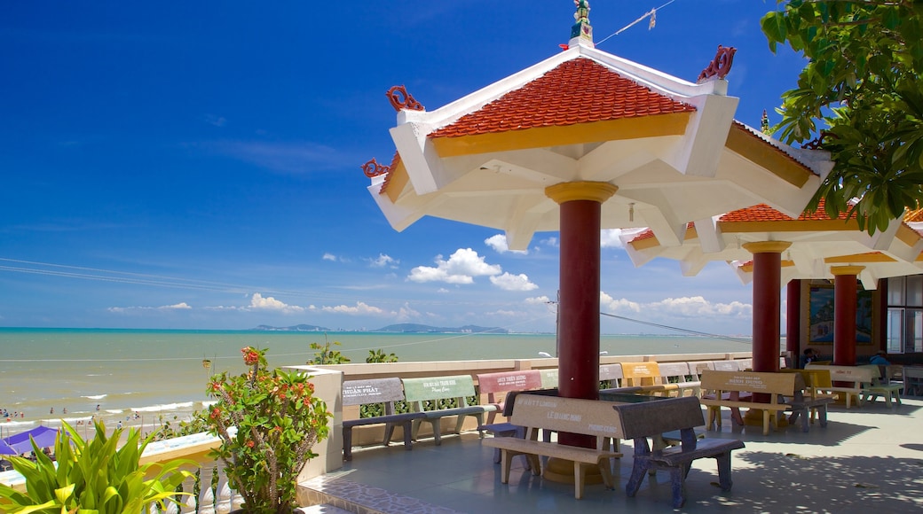 Dinh Co Temple featuring a temple or place of worship and general coastal views