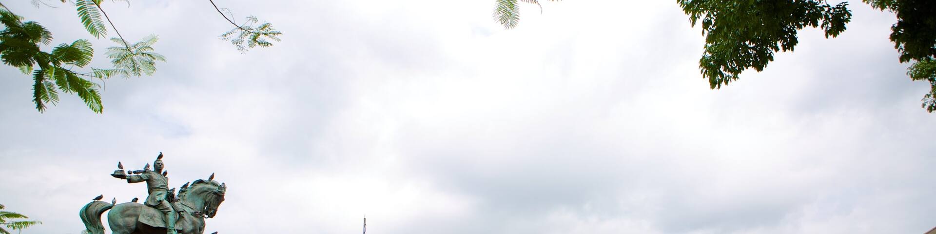 Plaza Geraldo Barrios showing a statue or sculpture, a fountain and a square or plaza