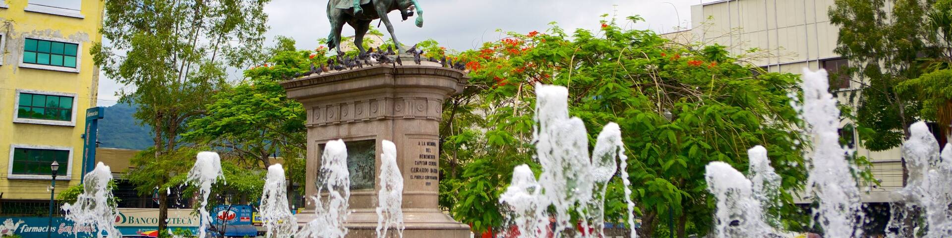 Plaza Geraldo Barrios showing a square or plaza, a statue or sculpture and a fountain