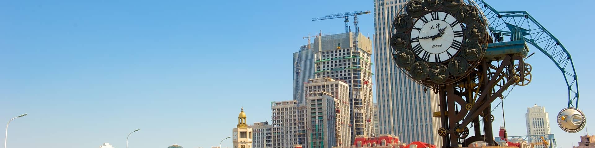 Tianjin featuring a square or plaza, a city and outdoor art