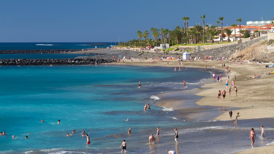Adeje showing landscape views, swimming and a sandy beach