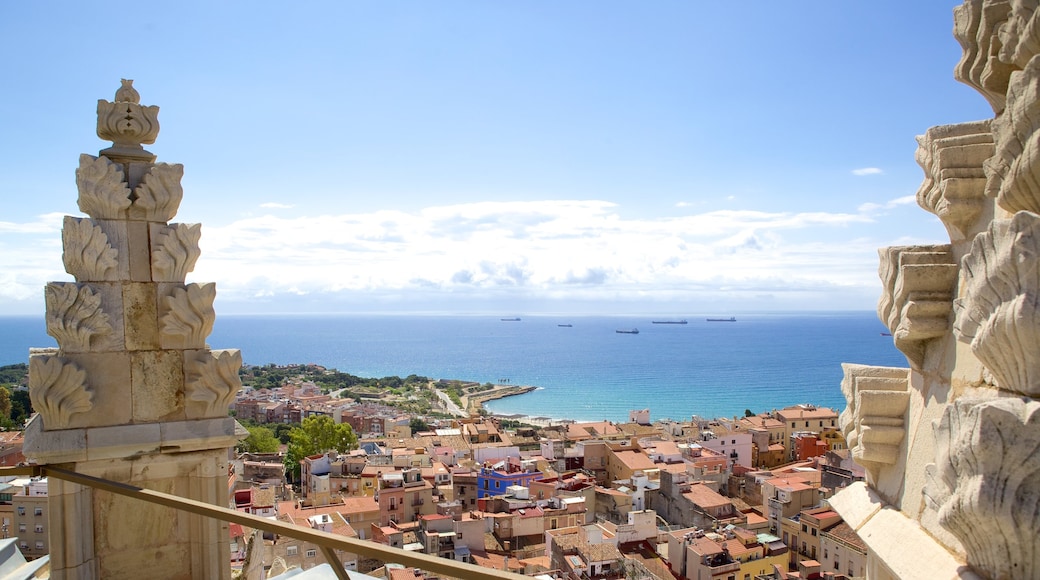 Tarragona Cathedral which includes landscape views and a coastal town