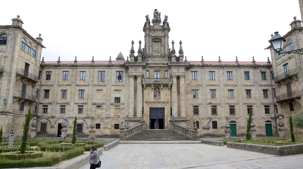 Monastère de San Martiño Pinario montrant éléments religieux, château et square ou place