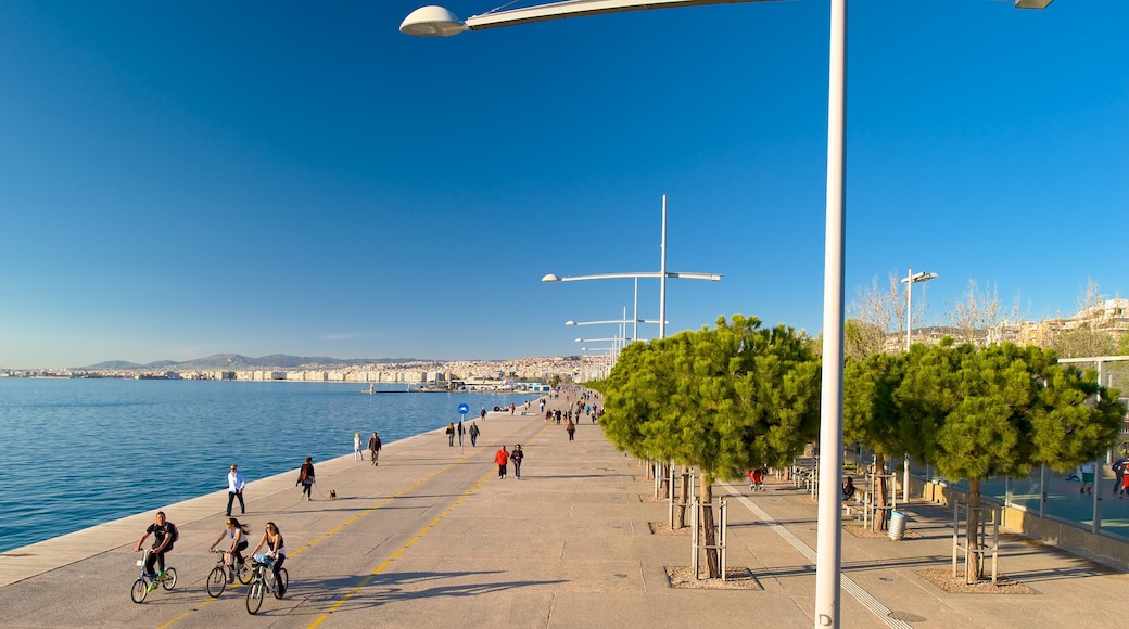 Thessaloniki which includes street scenes and general coastal views