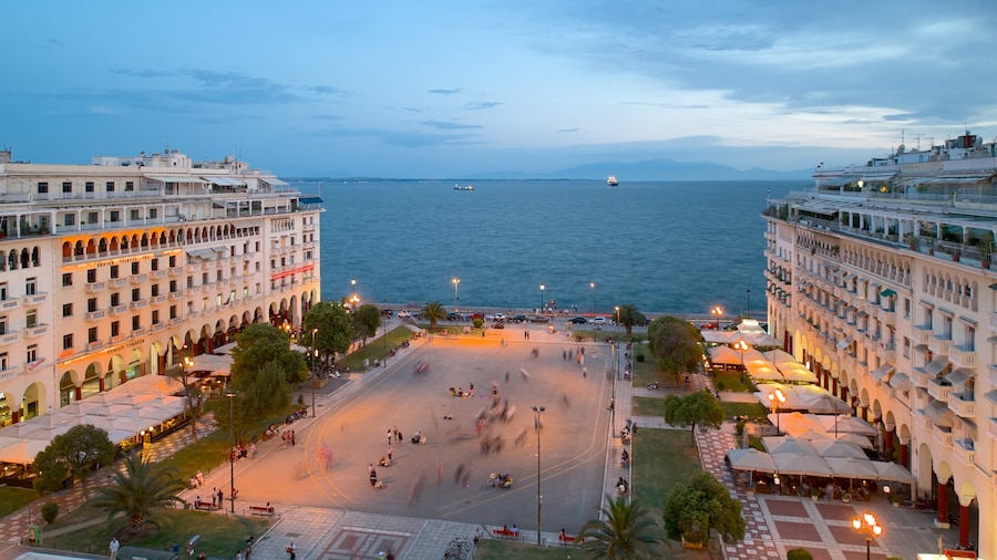Aristotelous Square featuring a square or plaza, general coastal views and a coastal town