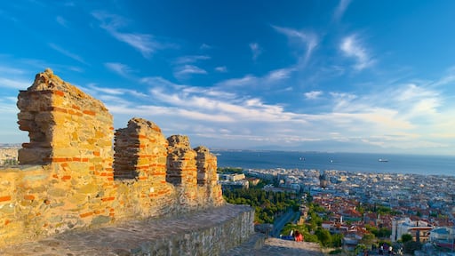 Byzantine Walls showing a coastal town, general coastal views and heritage architecture
