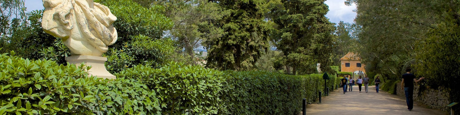 Santa Clotilde Gardens showing a garden, a statue or sculpture and outdoor art