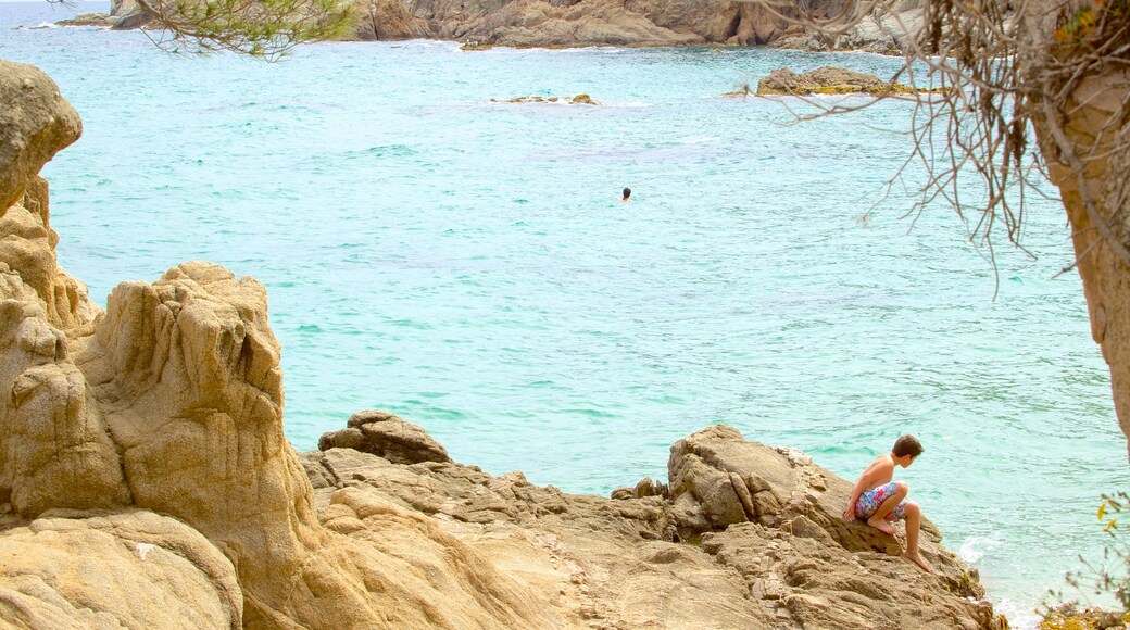 Treumal Beach som viser klippelandskap i tillegg til et barn