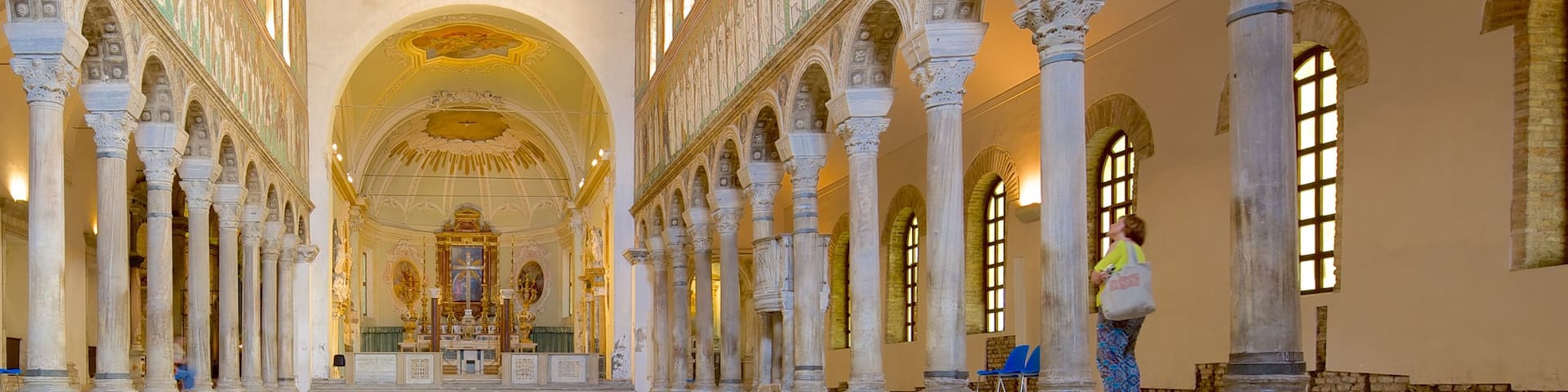 Basilica of Sant\' Apollinare Nuovo featuring a church or cathedral, religious elements and interior views